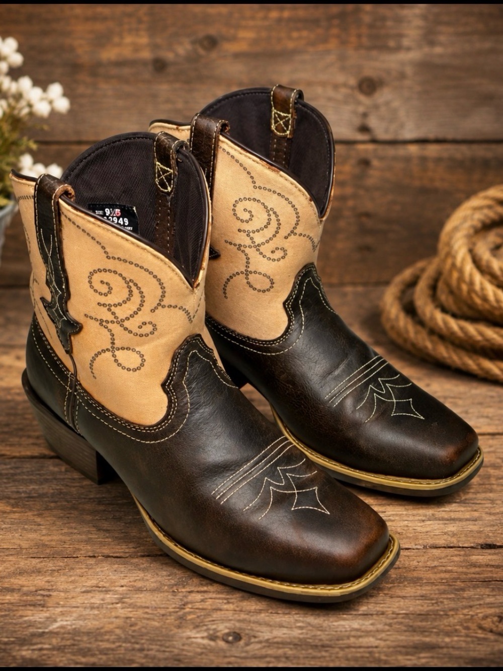Justin Gypsy Western Cowboy Boots Brown Tan Leather Square Toe Women’s 9.5B EUC